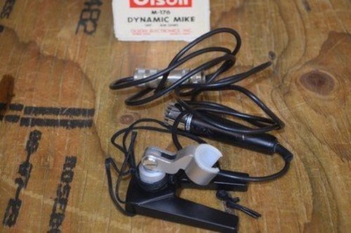 Vintage Olson M-176 Dynamic Microphone 600 Ohm Wired Metal Mic Japan Stand Box