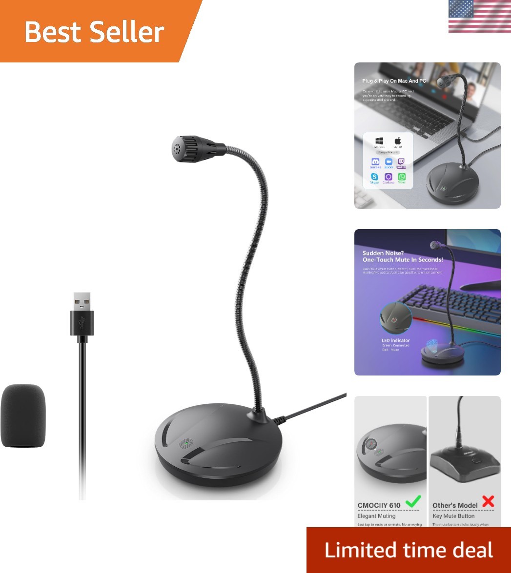 Durable USB Microphone with Flexible Gooseneck & Clear Voice Capture – Black