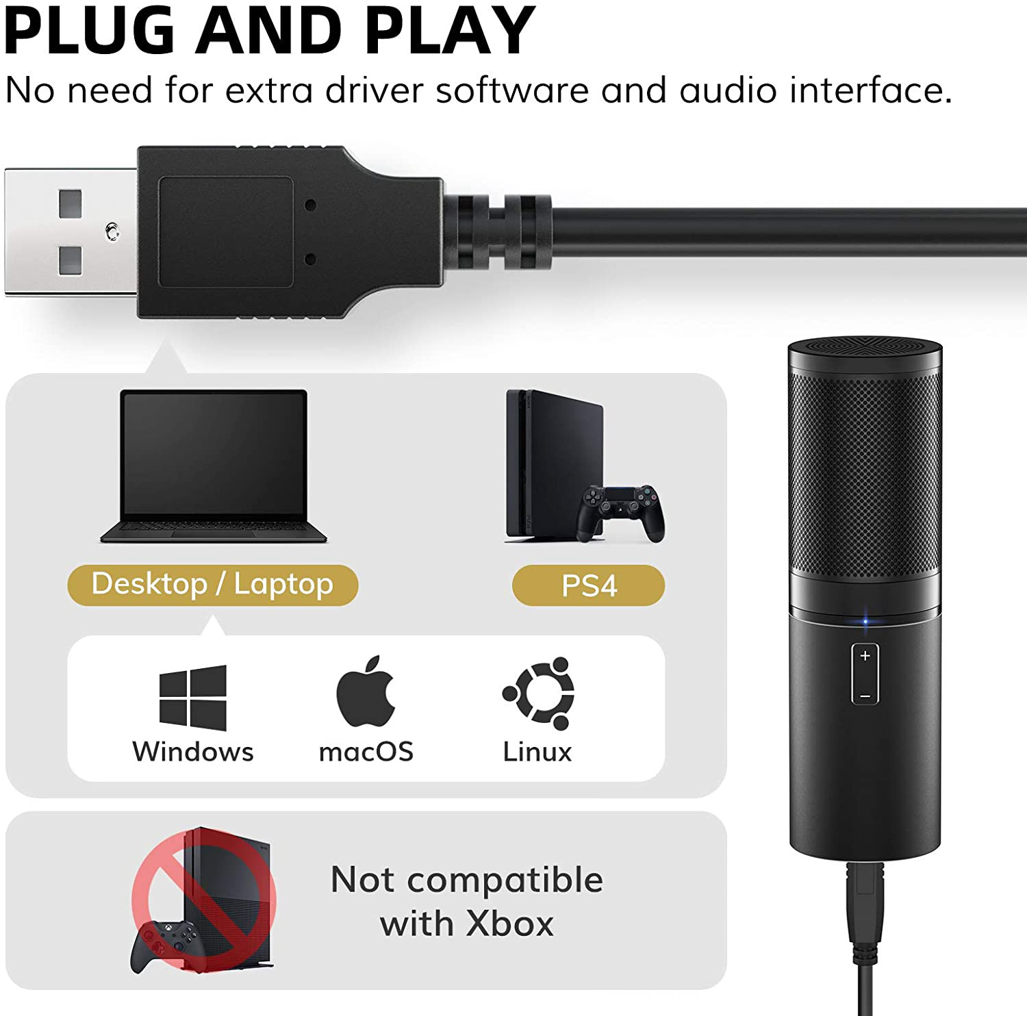 USB Microphone Kit Streaming PC Condenser Computer Mic with Adjustment Arm Stand