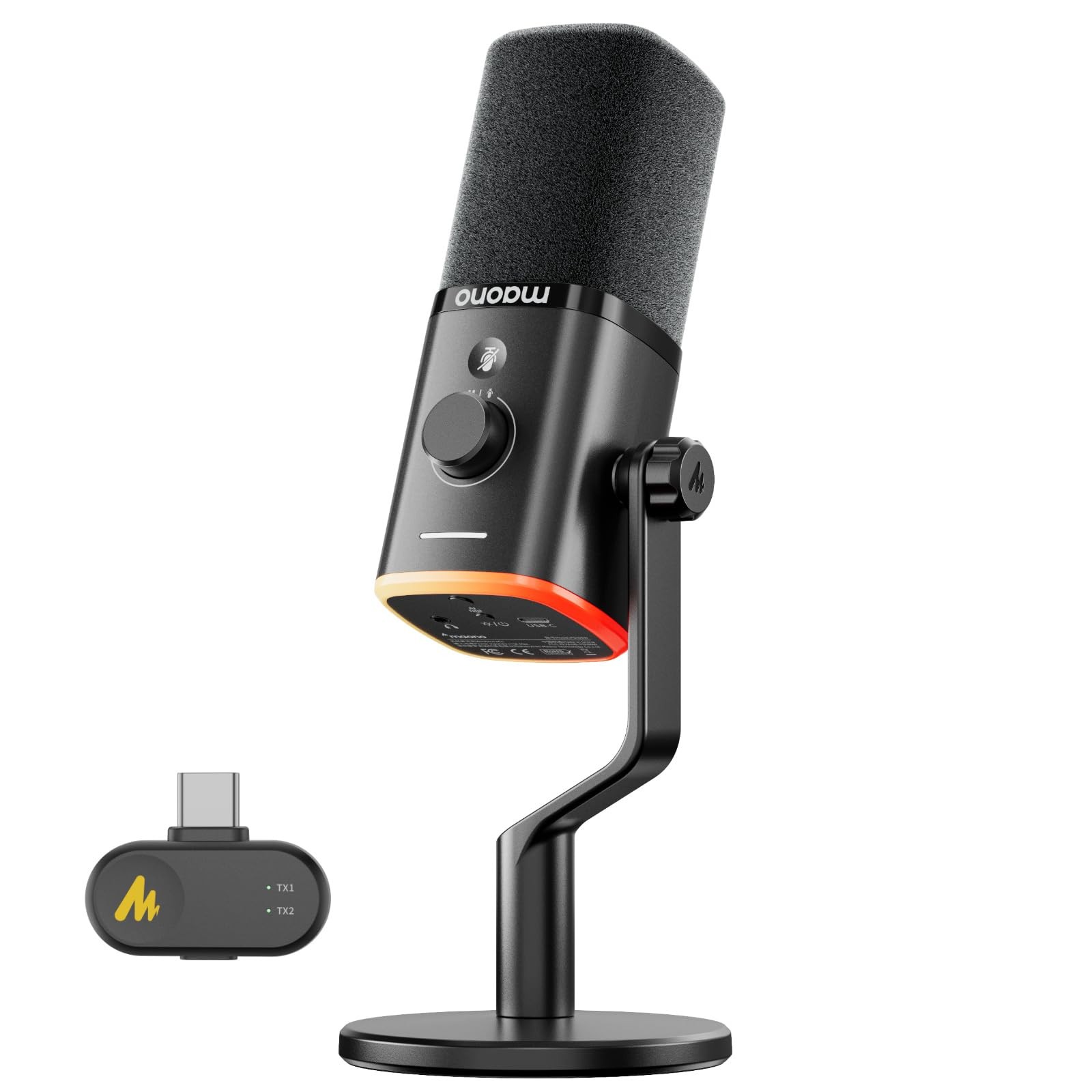 PD100W Wireless/USB Microphone, PC Gaming Mic with One-Click Noise Reduction,…