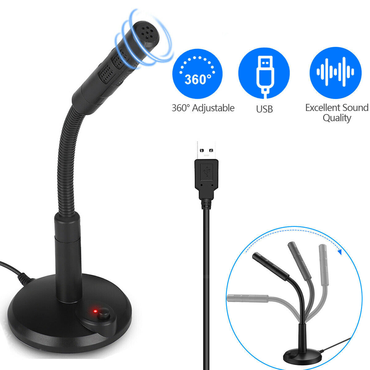 USB Computer Mini Condenser Microphone Stand Recording Mic For PC Laptop