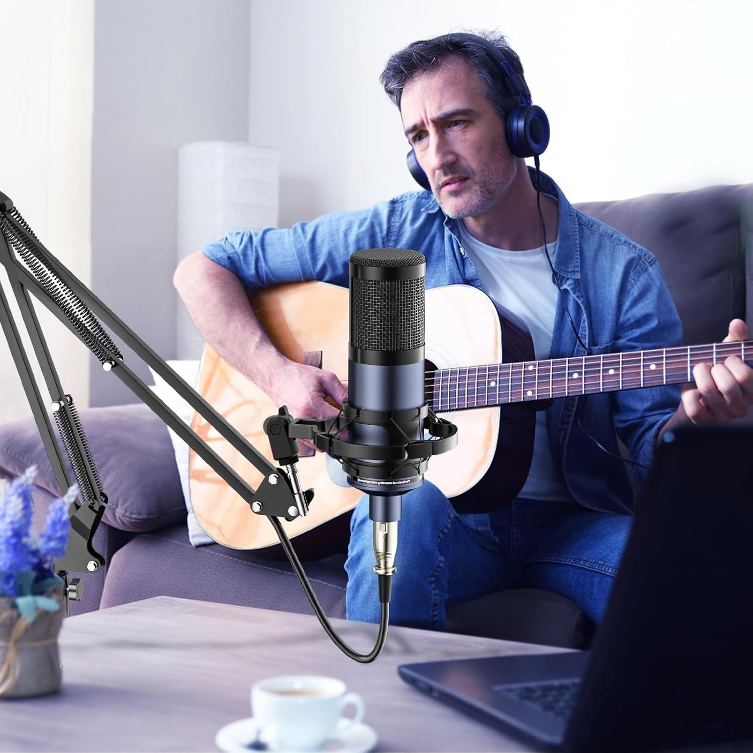 Studio Recording Kit Podcast Equipment Bundle Music Mixer with 2 Microphones Kit