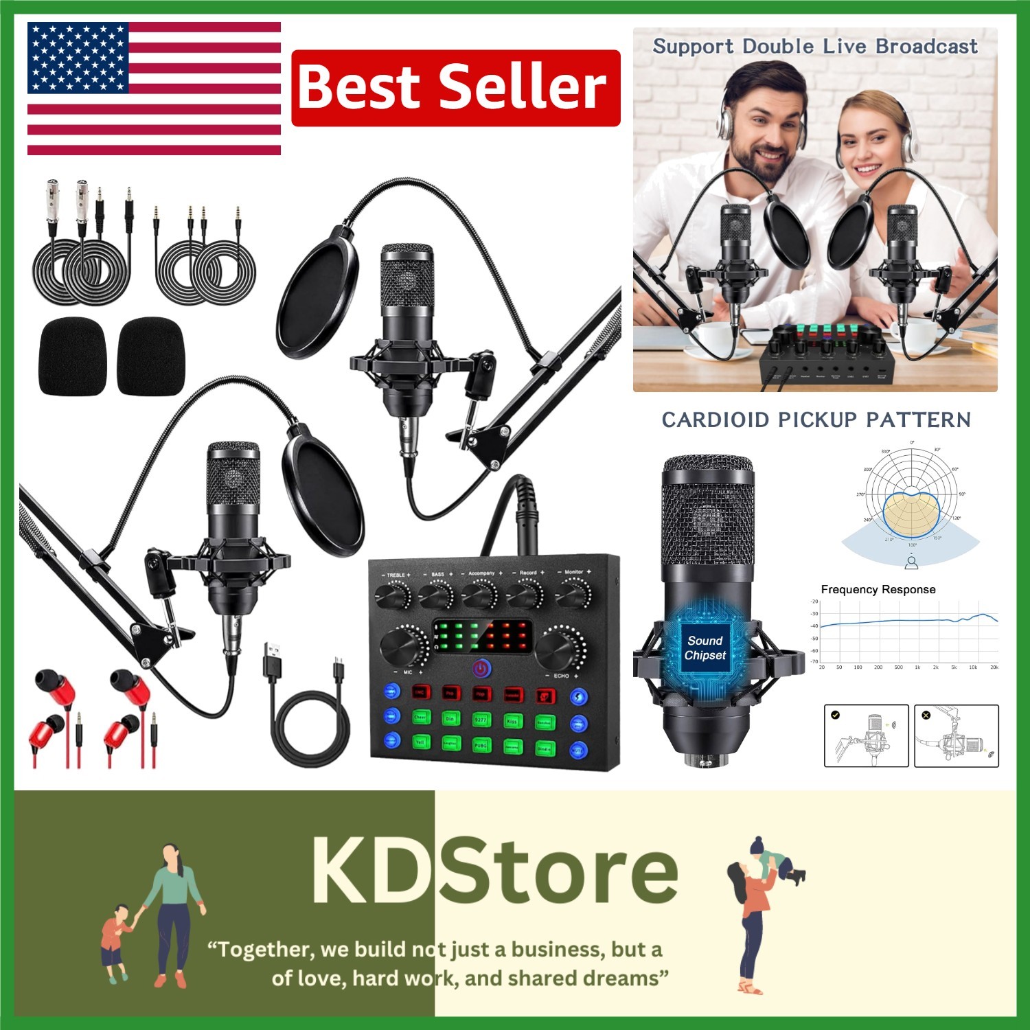 All-in-One Podcast Equipment Set with BM-800 Mics & Live Mixer for Crisp Audio