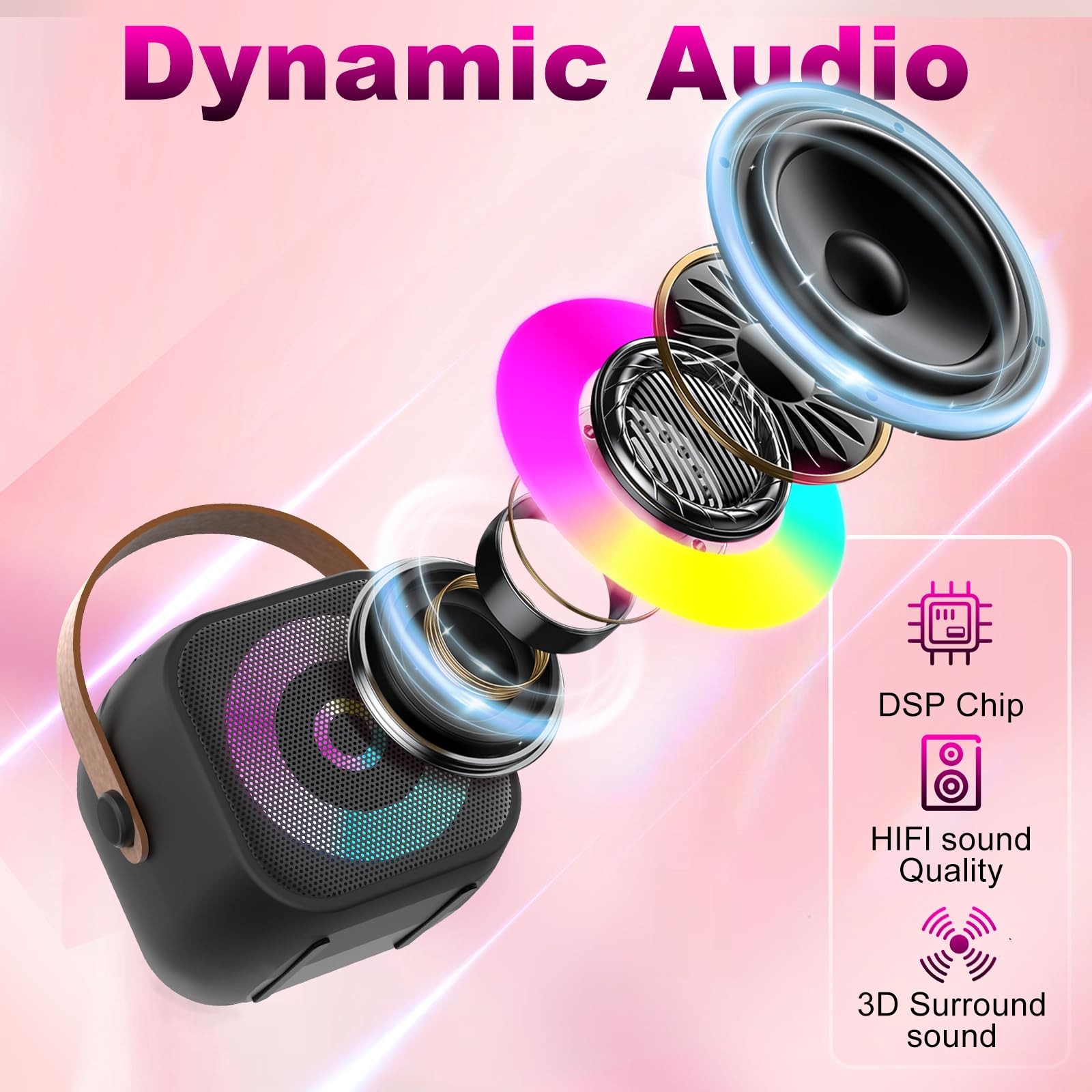 RIKGYHA Mini Karaoke Machine, Portable Bluetooth Speaker with 2 Black