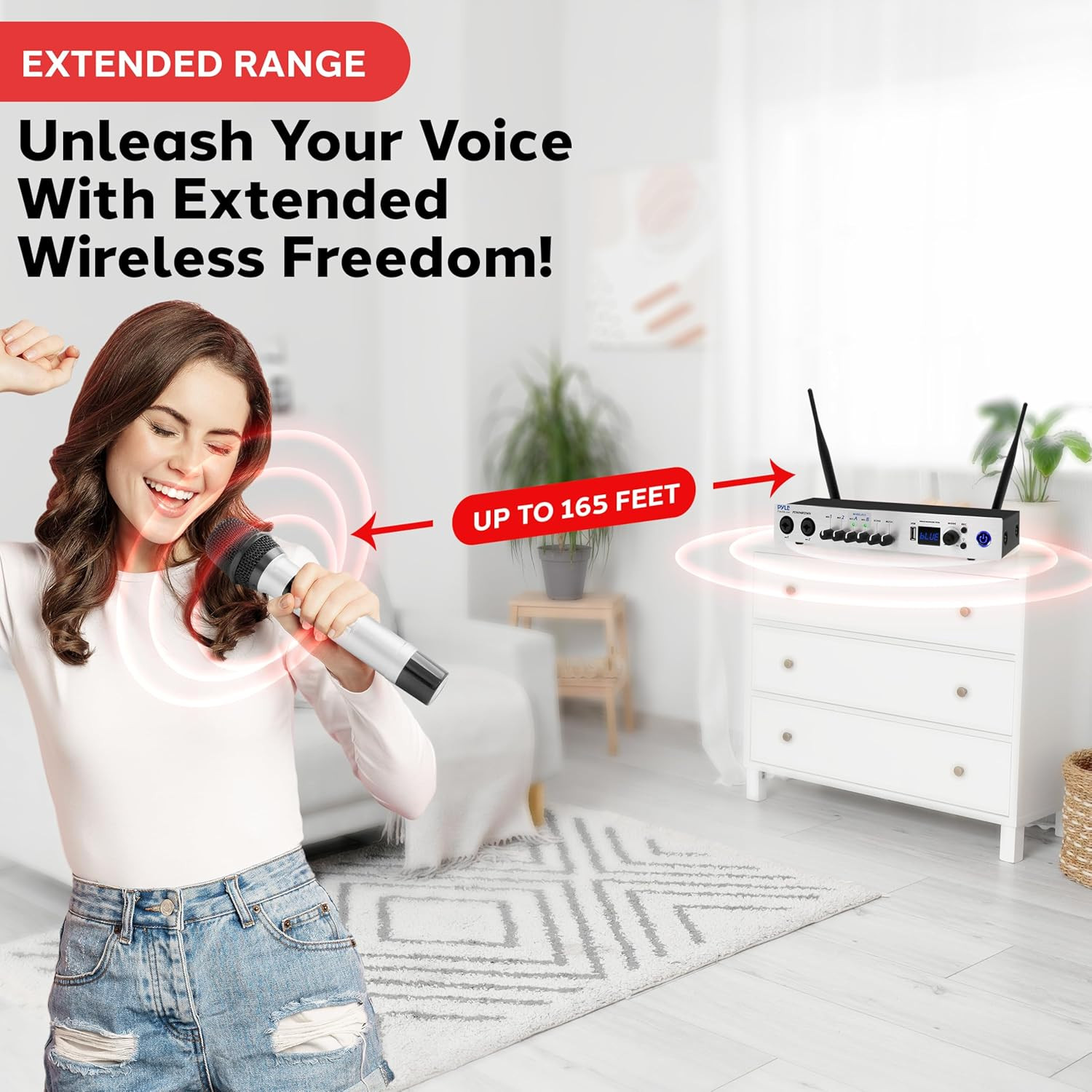 , UHF Wireless Microphone System, Portable Digital Audio Mixer, Bluetooth, Two H