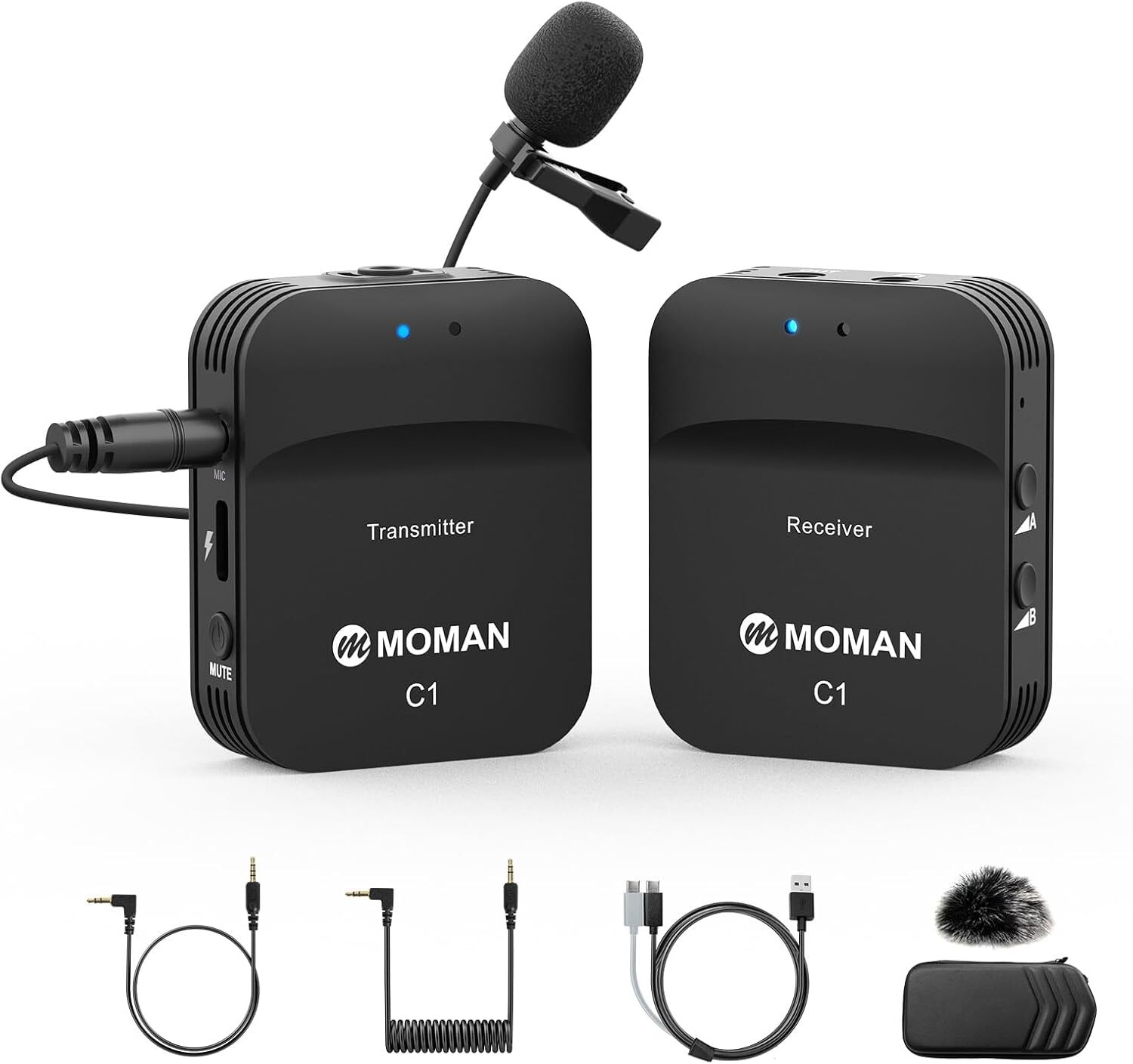 Moman C1 2.4GHz Wireless Lapel Microphone for DSLR Cameras Smartphone Recording