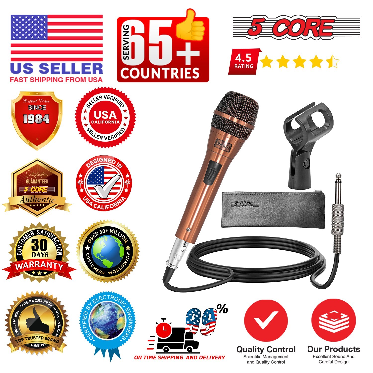 5Core Microphone Pro Neodymium Dynamic Mic XLR Audio Cardiod Karaoke w/ Mic Clip
