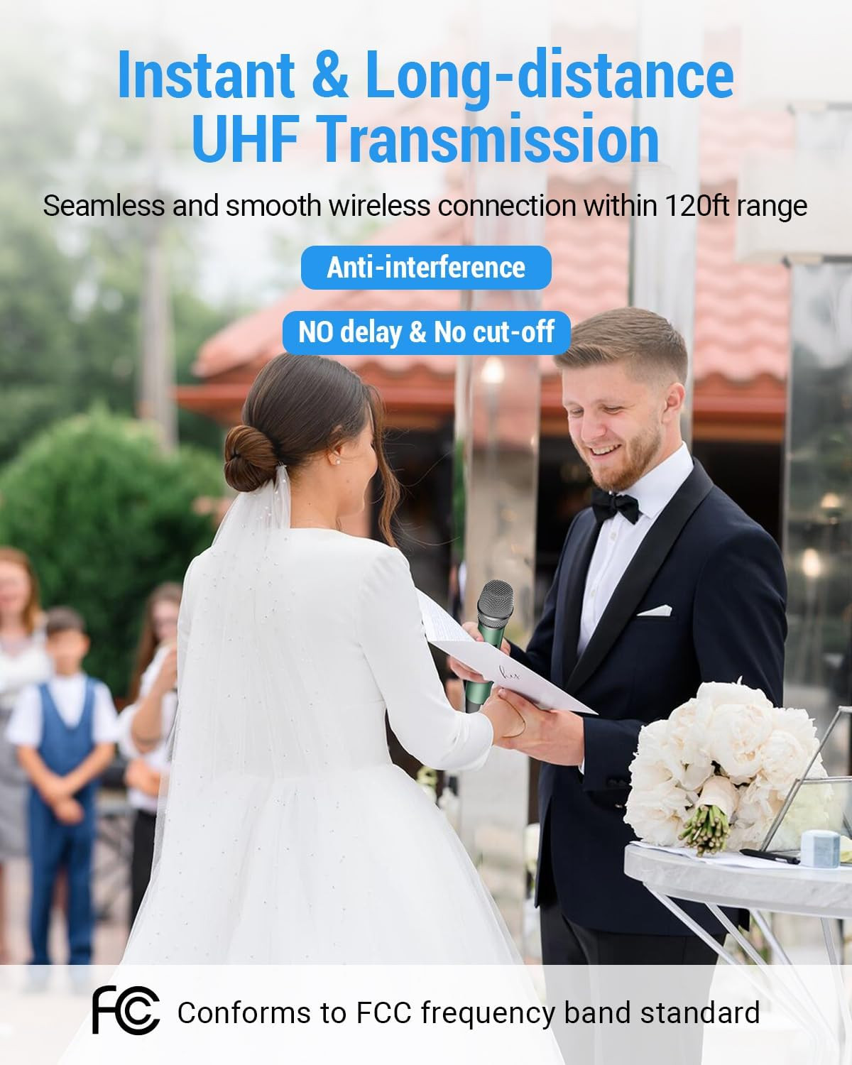 Rechargeable Wireless Microphone, Two Metal UHF Microphones with 1/4″ Receiver,