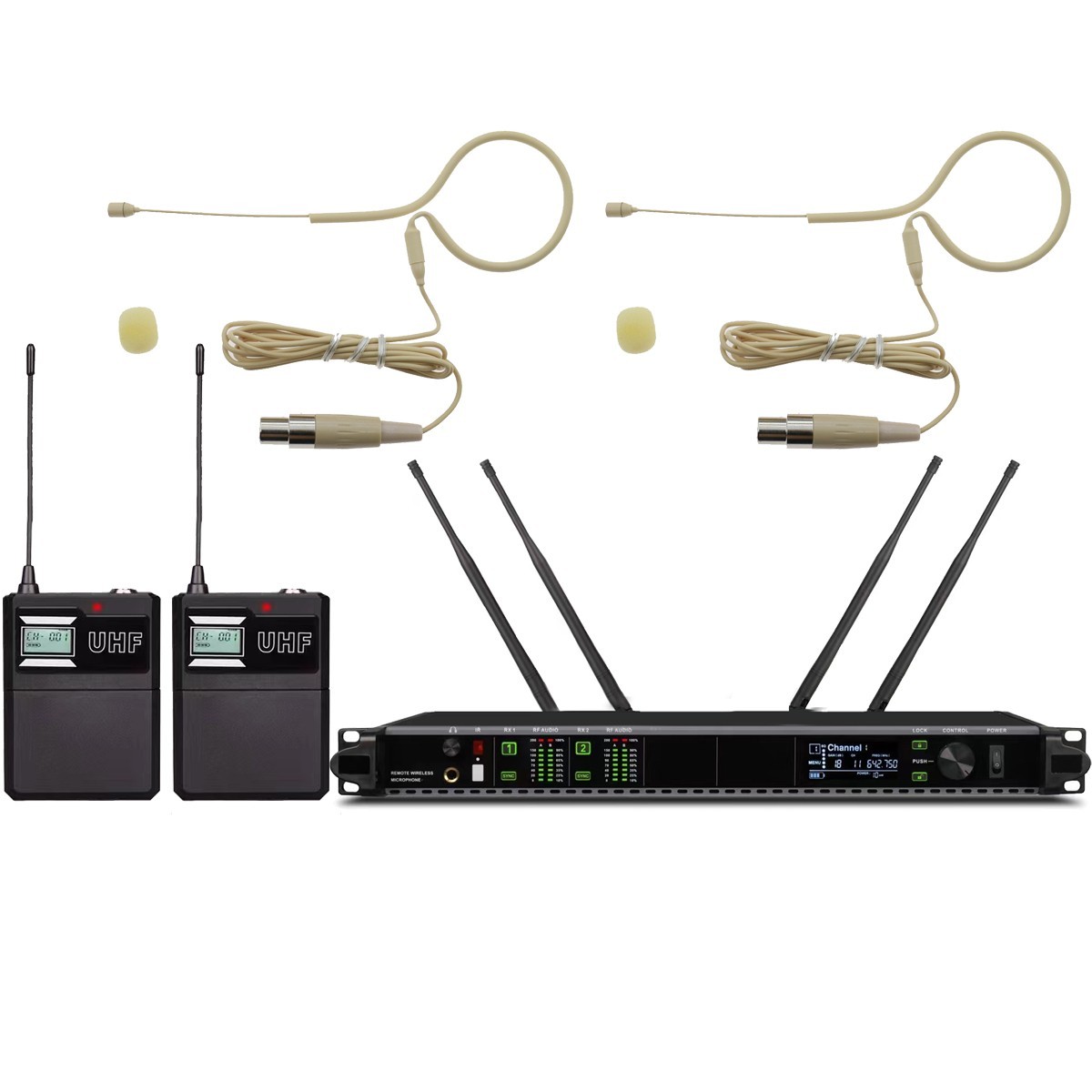 2 Beige Earset Wireless Microphone AD4D System ADX1 BeltPack MX153 HeadMic Vocal