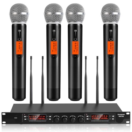 4 Channel Wireless Microphone System Quad UHF Cordless Mic Set 4×40 Groups Metal