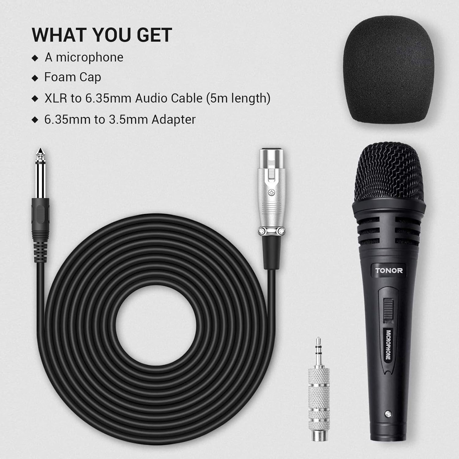 Durable Black Karaoke Microphone Dynamic with 4.5m XLR Cable and Controls