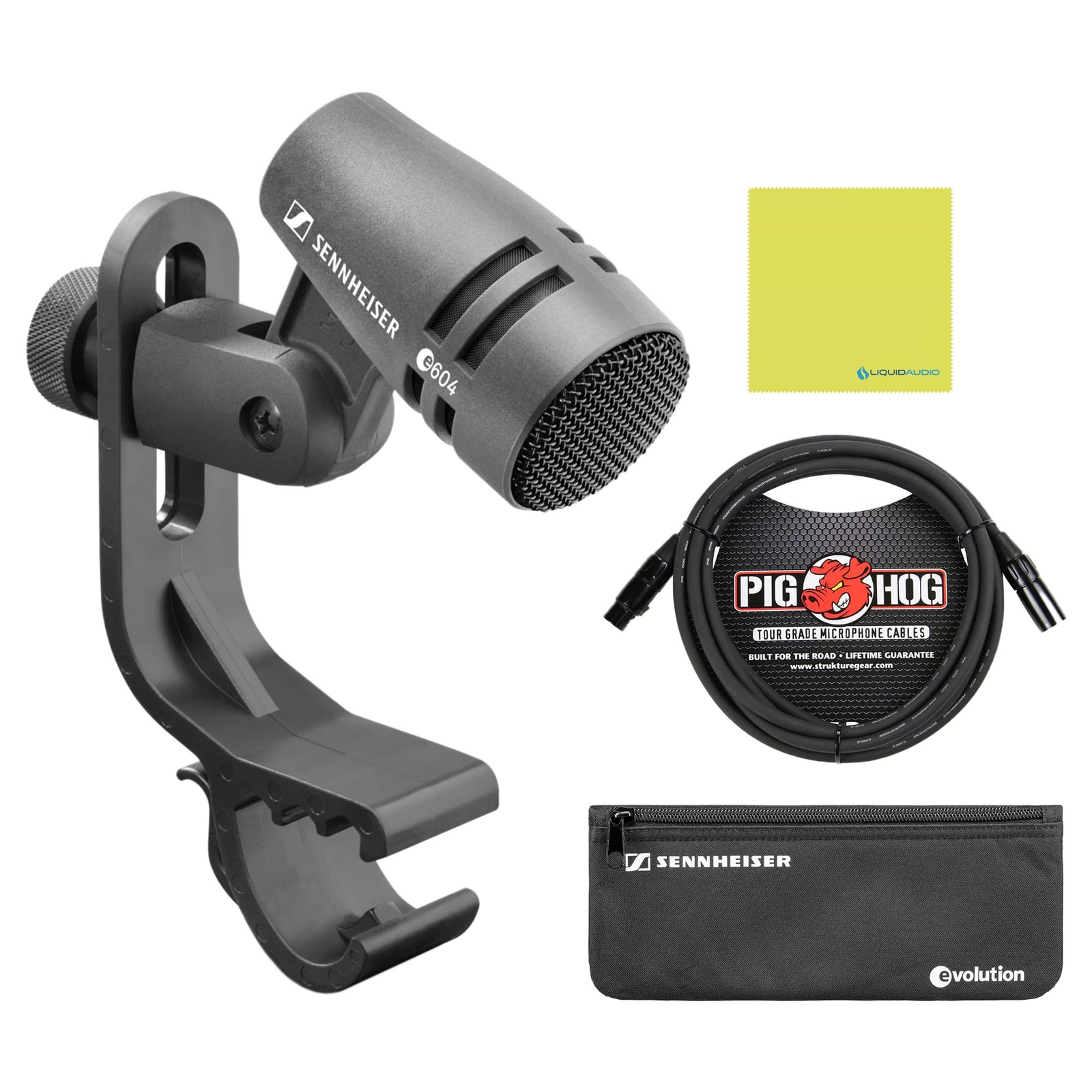 Sennheiser E 604 Cardioid Dynamic Drum Microphone Bundle w/Pig Hog PHM10 8mm …