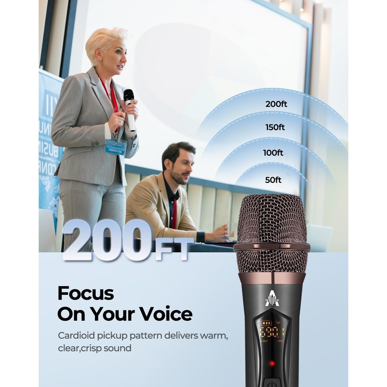 Portable Wireless Microphone with 50H Battery Life for Events and Performances