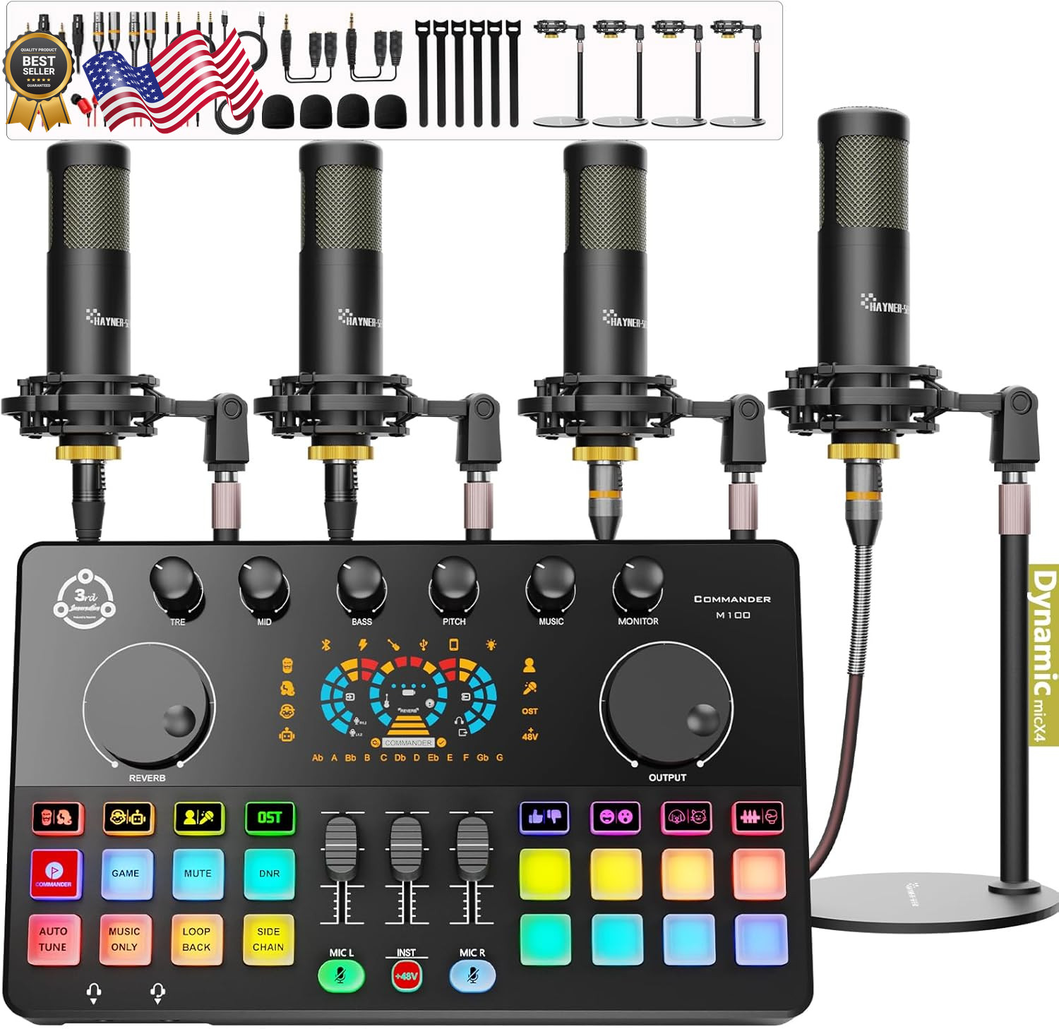 Podcast Equipment Bundle for 4 Audio Interface with 4 Dynamic Microphone 4 …