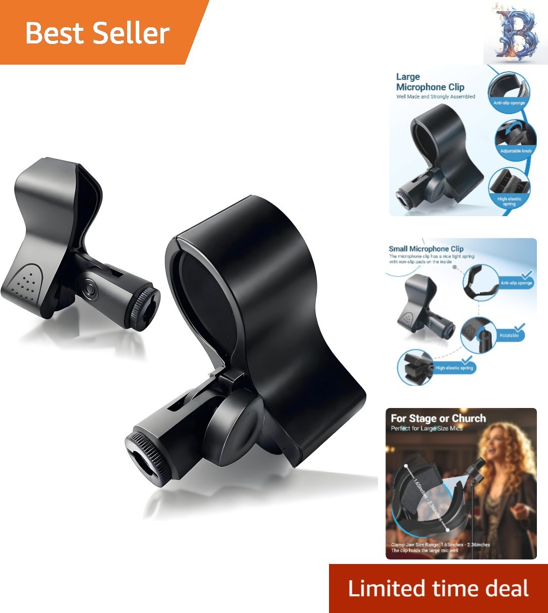 Durable Mic Clip Set for Stand – Compatible with Large Diameter Microphones