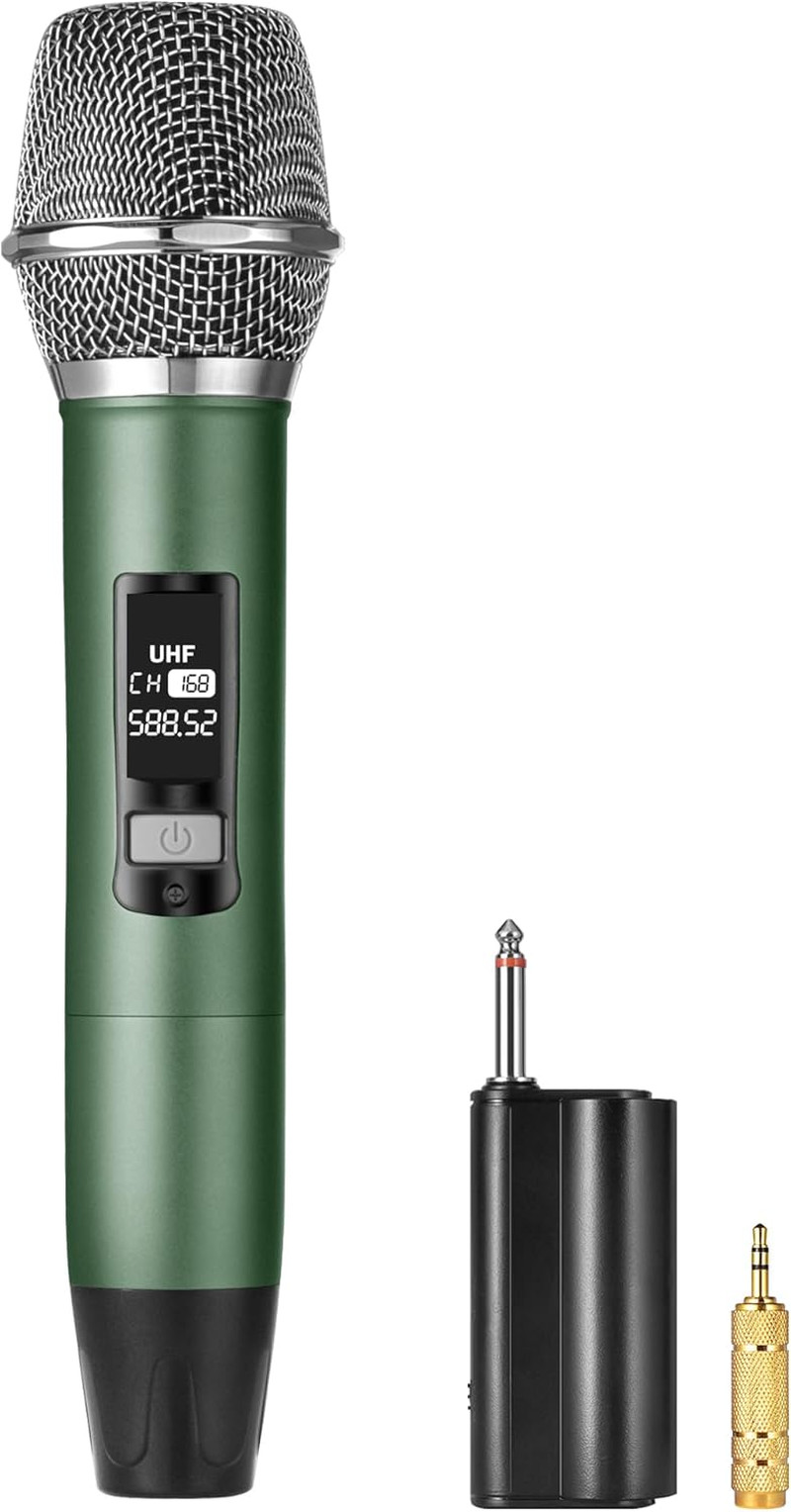 Rechargeable Wireless Microphone, Two Metal UHF Microphones with 1/4″ Receiver,