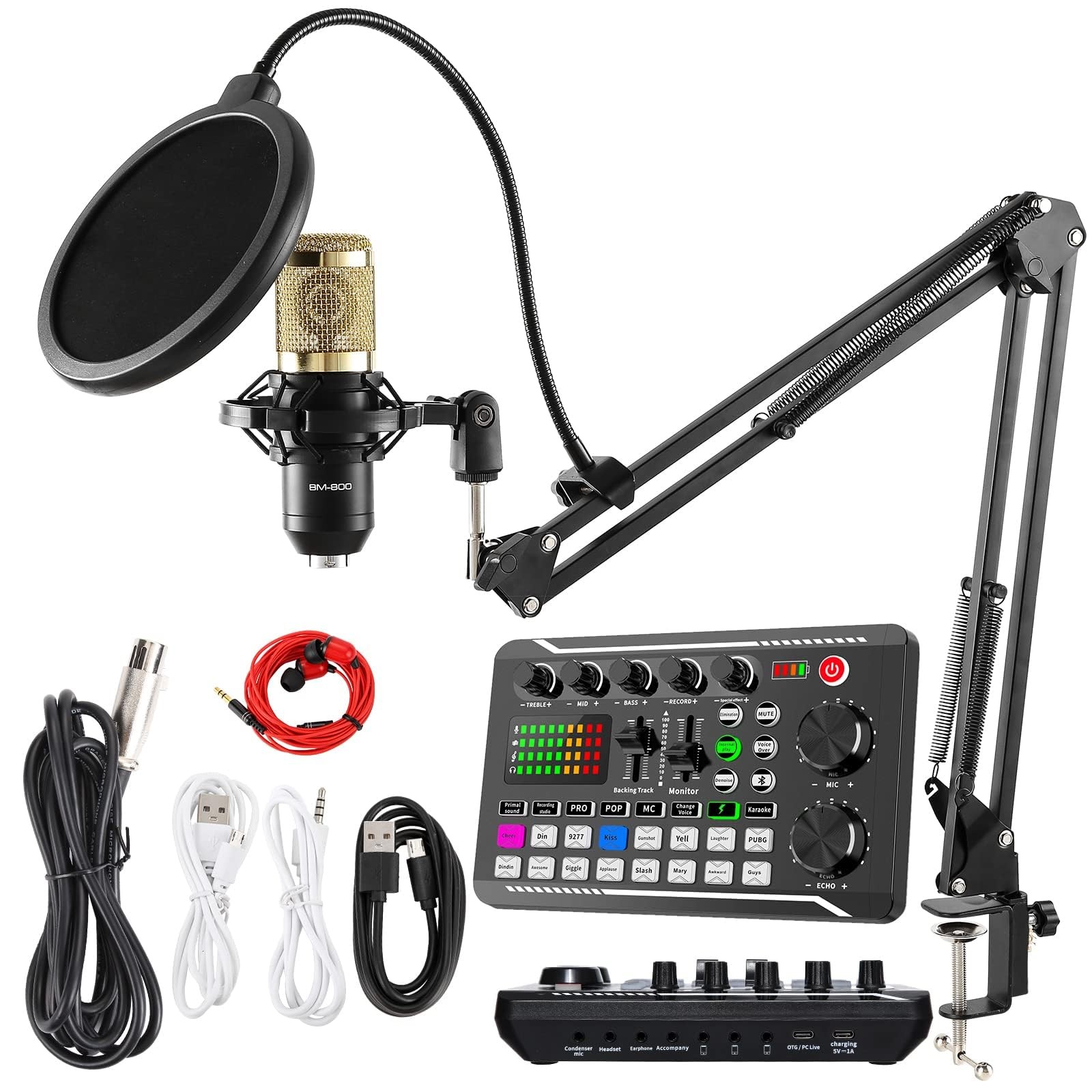 SINWE Podcast Microphone Bundle, BM-800 Condenser Mic with Live Sound Card Kit,
