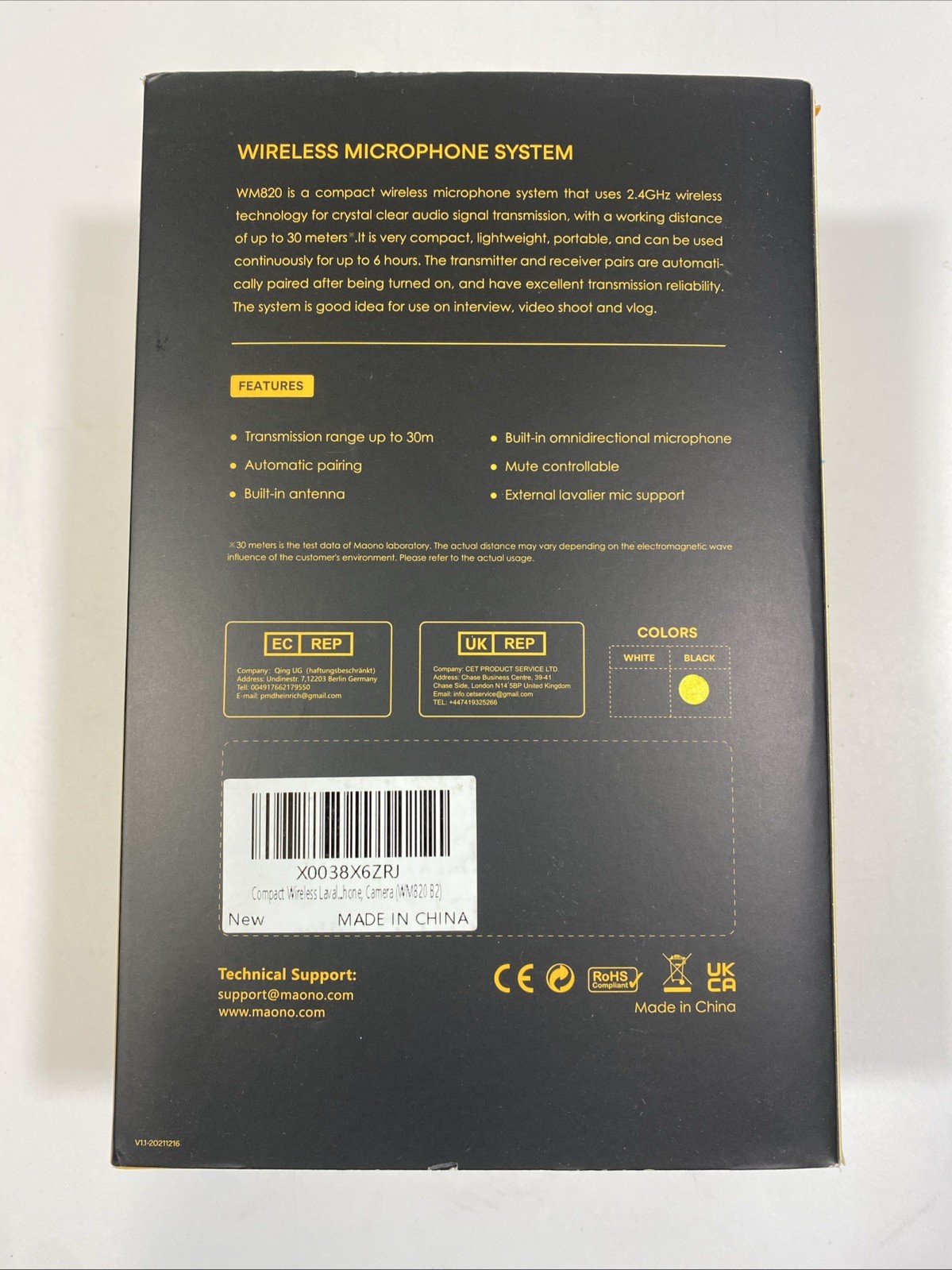 Maono Wireless Microphone System Black Wm820 B2 Series Compact Lavalier