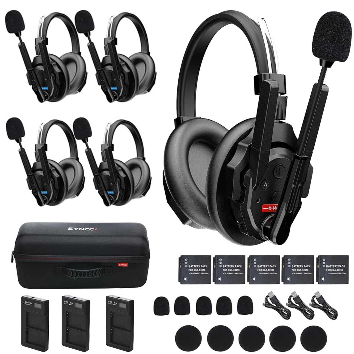 SYNCO XTalk XMax5 X5 500m Dual-Ear Wireless Intercom Headset System Full Duplex