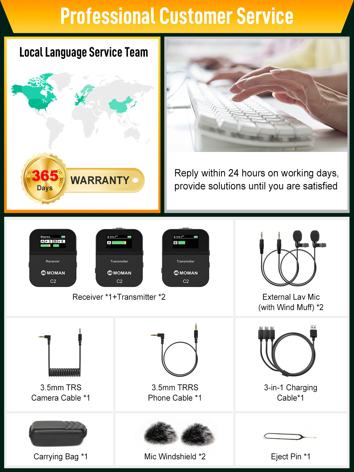 Wireless Lavalier Microphone Moman C2X 2.4G Clip On Lapel Mic For Camera DSLR