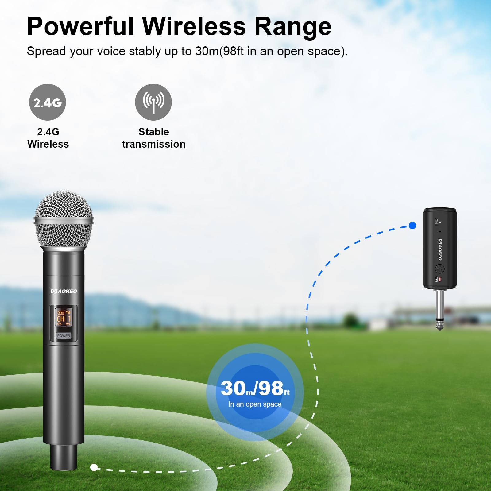 Wireless UHF Metal Dynamic Handheld Mic Rechargeable Receiver 160Ft Karaoke