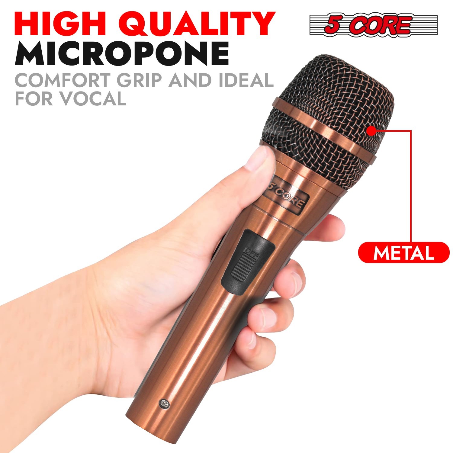 5Core Microphone Pro Neodymium Dynamic Mic XLR Audio Cardiod Karaoke w/ Mic Clip