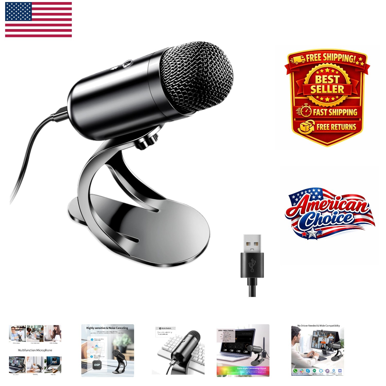 Professional USB Microphone for Streaming and Gaming – Plug and Play Convenience