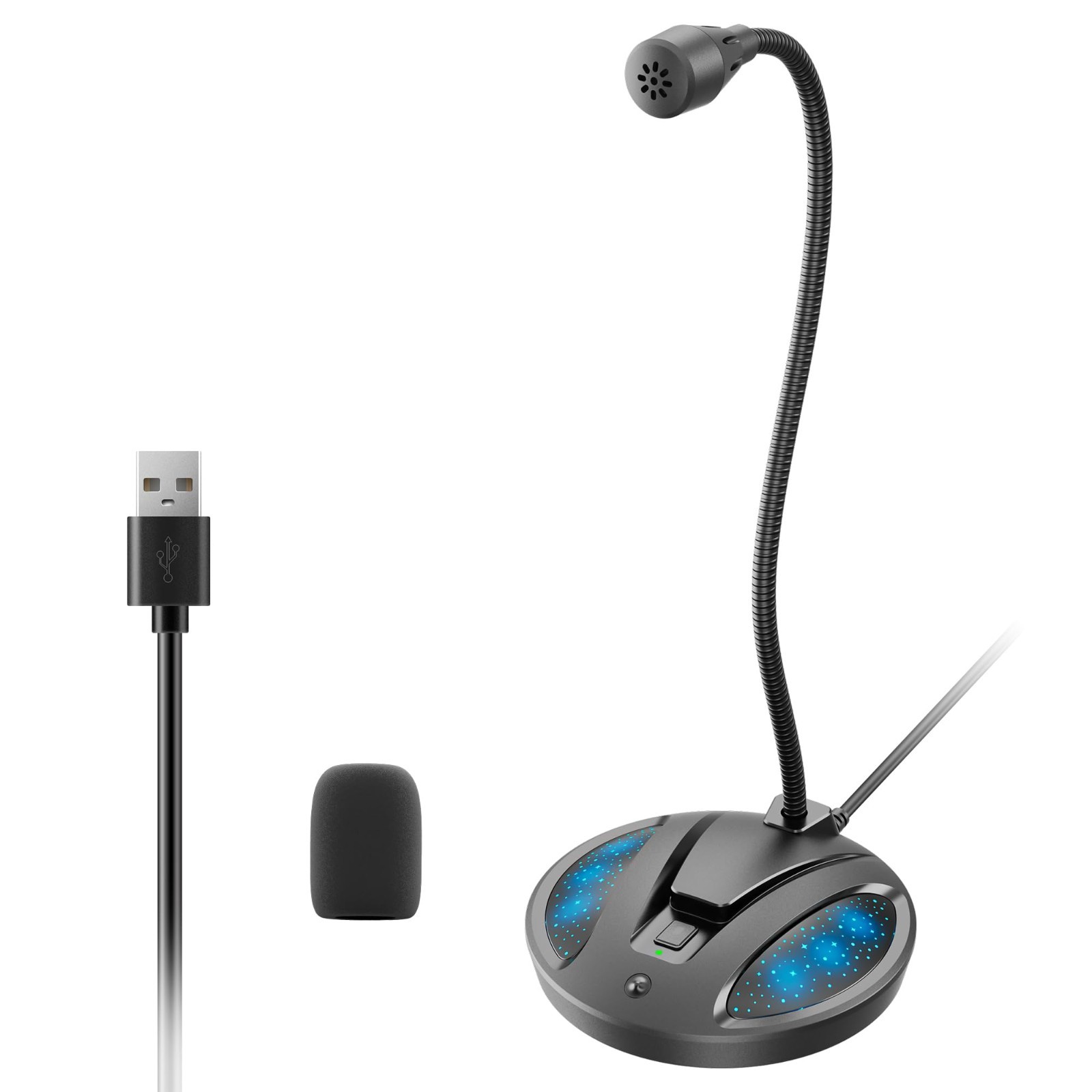 USB Computer Microphone with Gooseneck, Noise Canceling, Mute Button for Podcast