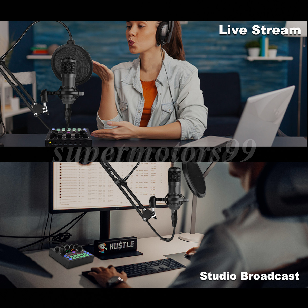 Complete Studio Recording Kit Mixer Condenser Microphone Music Podcast Earphone