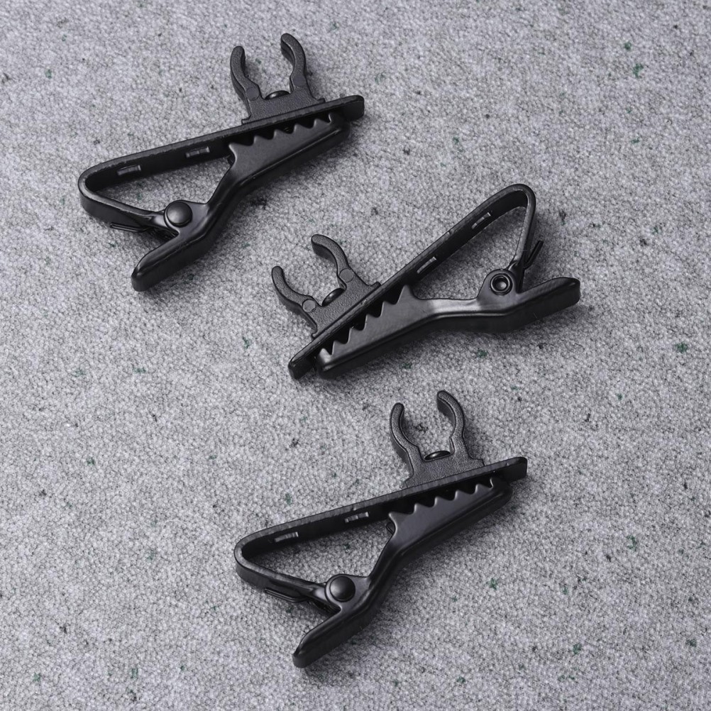 10Pcs Compact Black Microphone Lapel Clips Durable Iron Clip for Online Karaoke