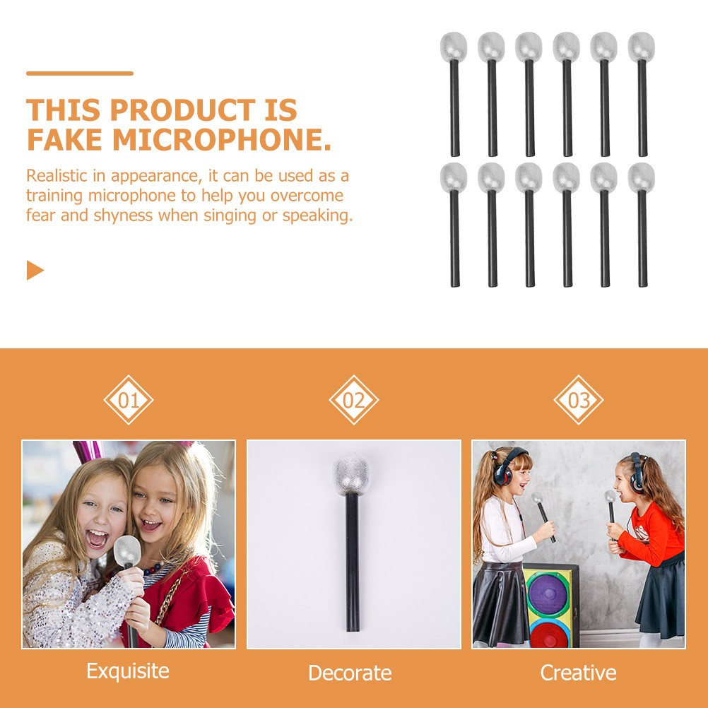 12pcs Fake Microphone Toy Microphone Kids Karaoke Prop Stage Performance Prop