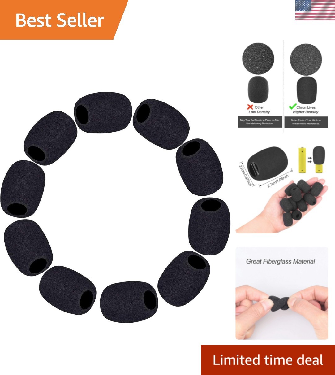 Versatile Headset Windscreen Covers – 10 Pack, Black Foam for All Microphones