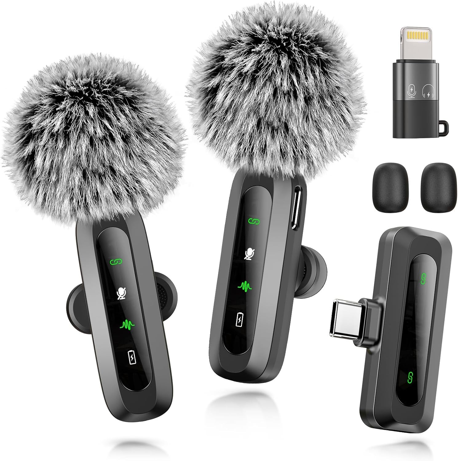 Wireless Microphone Mini Mic for iPhone/Android Phone, LED Display Lavalier Micr