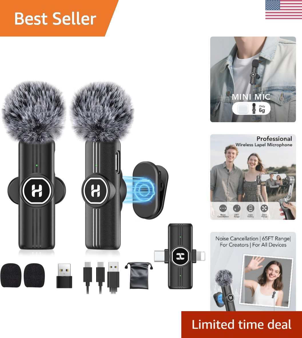 Mini Wireless Lavalier Microphone for iPhone, iPad, Android Phone – Noise Red…