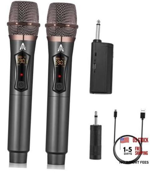 Wireless Microphones, Metal Dynamic Microphone System with Rechargeable Gray