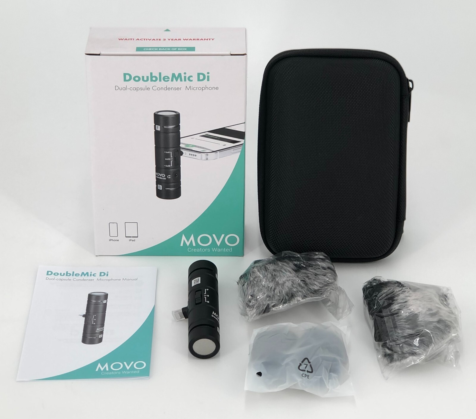 Movo DoubleMic-DI Dual Capsule Microphone – iPhone Two-Sided Cardioid Condenser