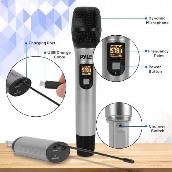 Pyle-PRO 16 Channels Selectable UHF Wireless Mic with Adapter Receiver PDWMU105