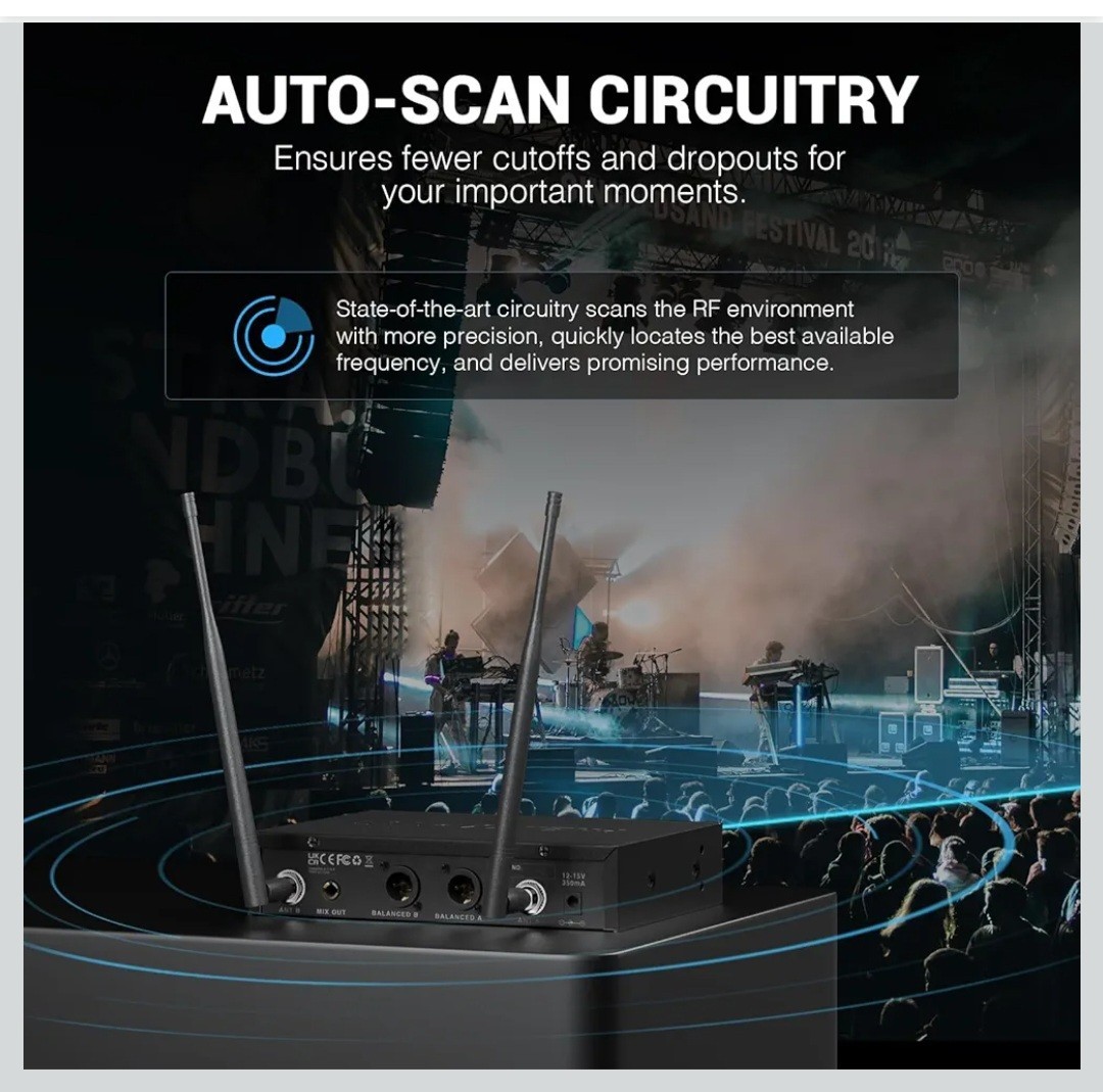 Phenyx Pro Wireless Microphone System, Dual Two Handheld Mics, Black