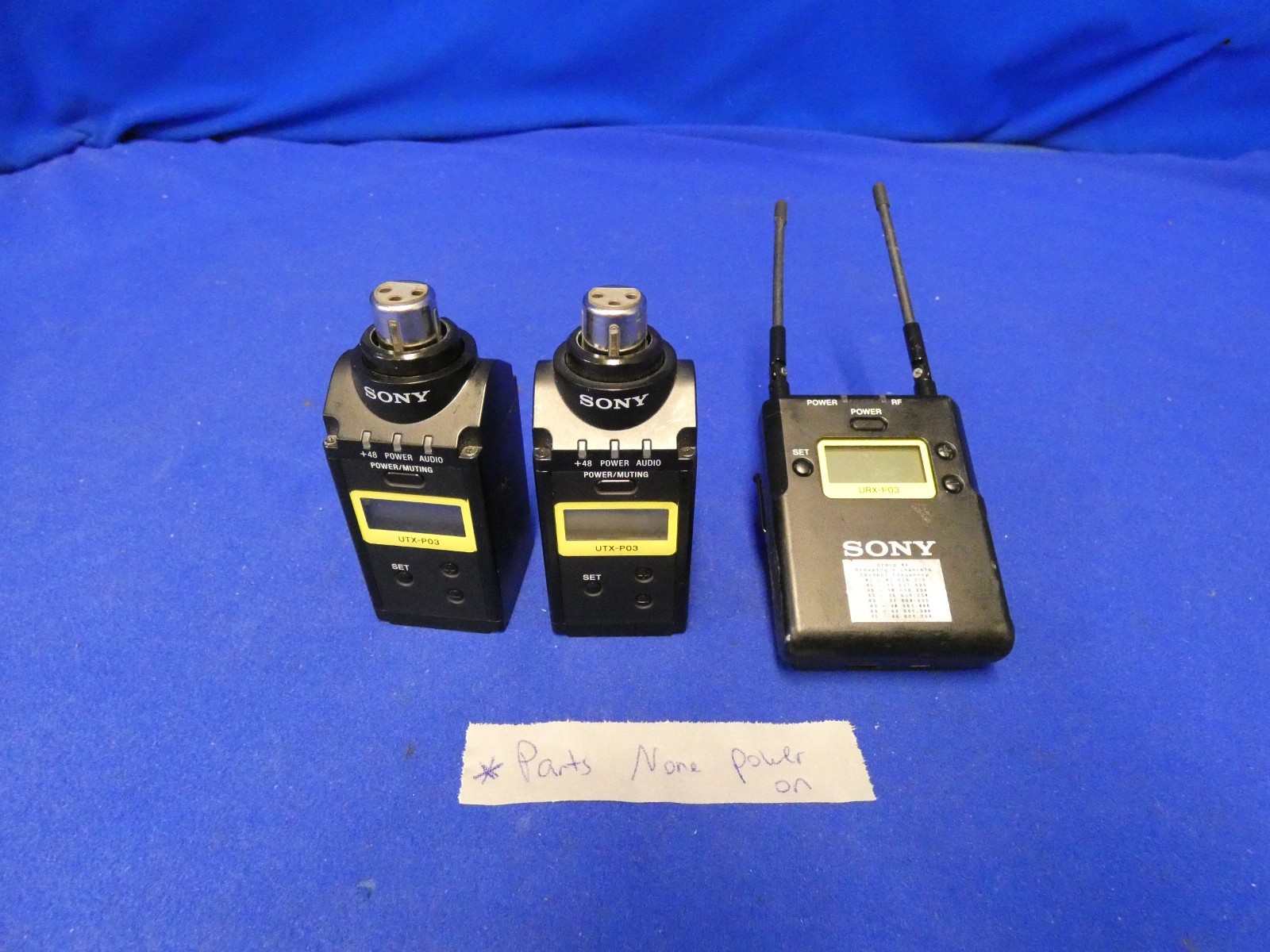 Sony UTX-P03 UHF Transmitter QTY 2, URX-P03 UHF Tuner all PARTS/NO POWER (42-51)