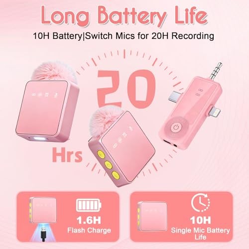 3-in-1 Wireless Microphone for iPhone/Android/Camera with Noise Pink