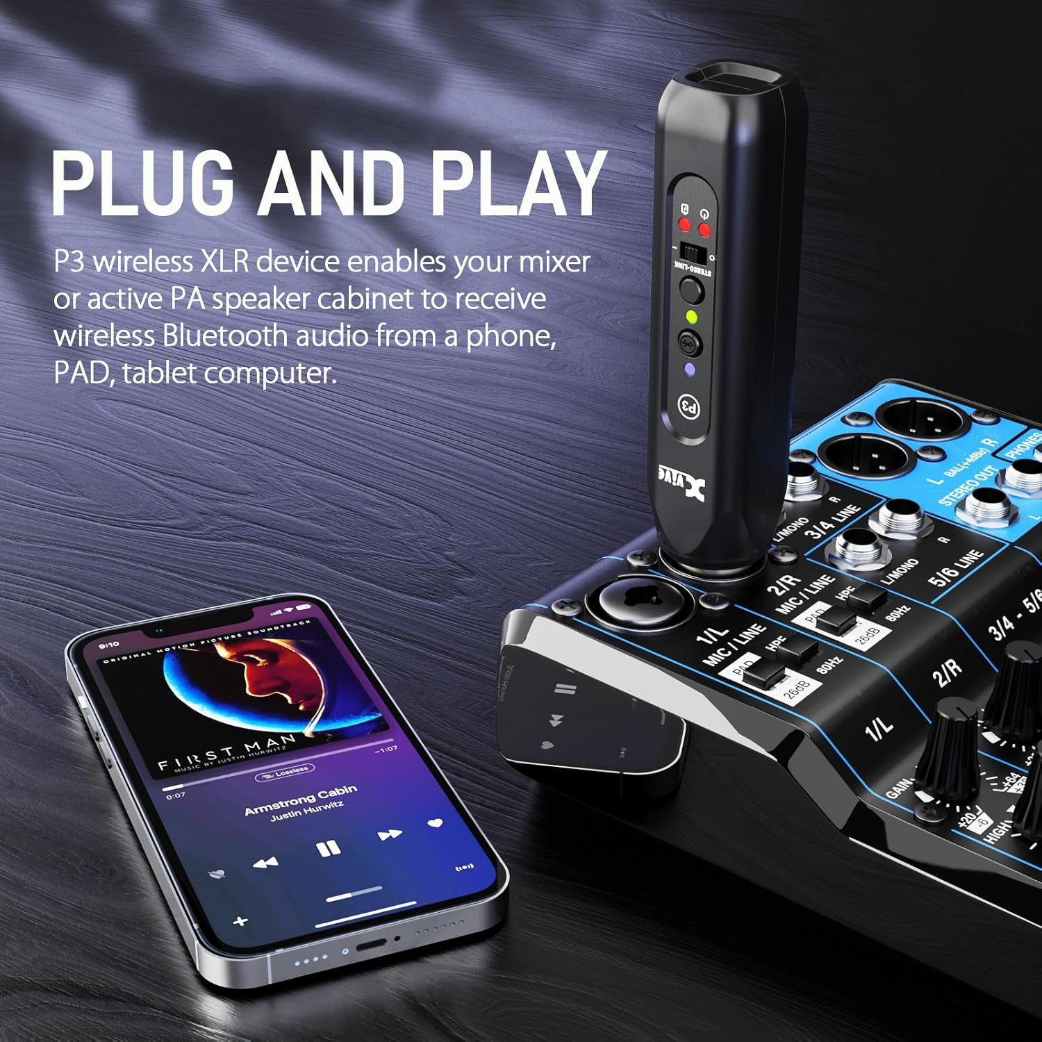 P3D Wireless XLR Bluetooth Receiver Bluetooth for Mixer, Active PA Systems,Dj Sy