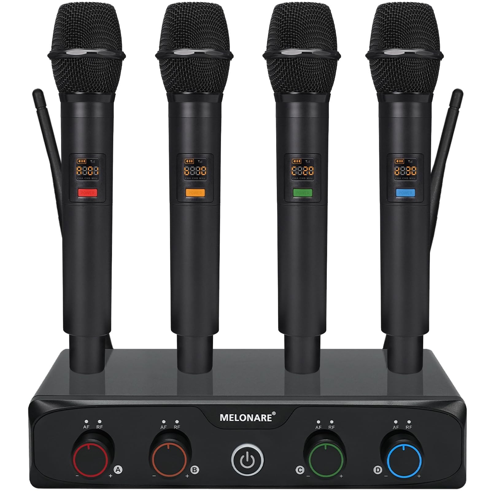 4-Channel Wireless Microphone System, UHF Cordless Mic Set w/ 4×10 Frequencies