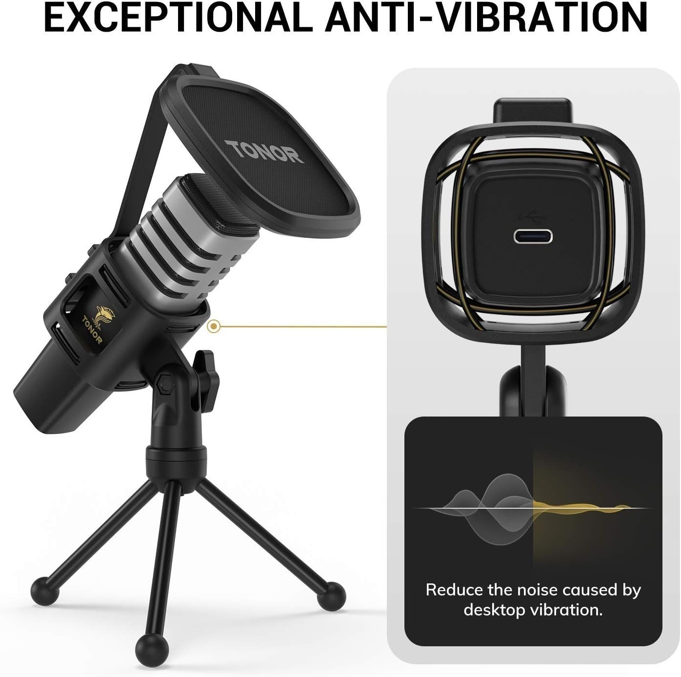 USB Microphone for PC with Tripod Stand & Pop Filter