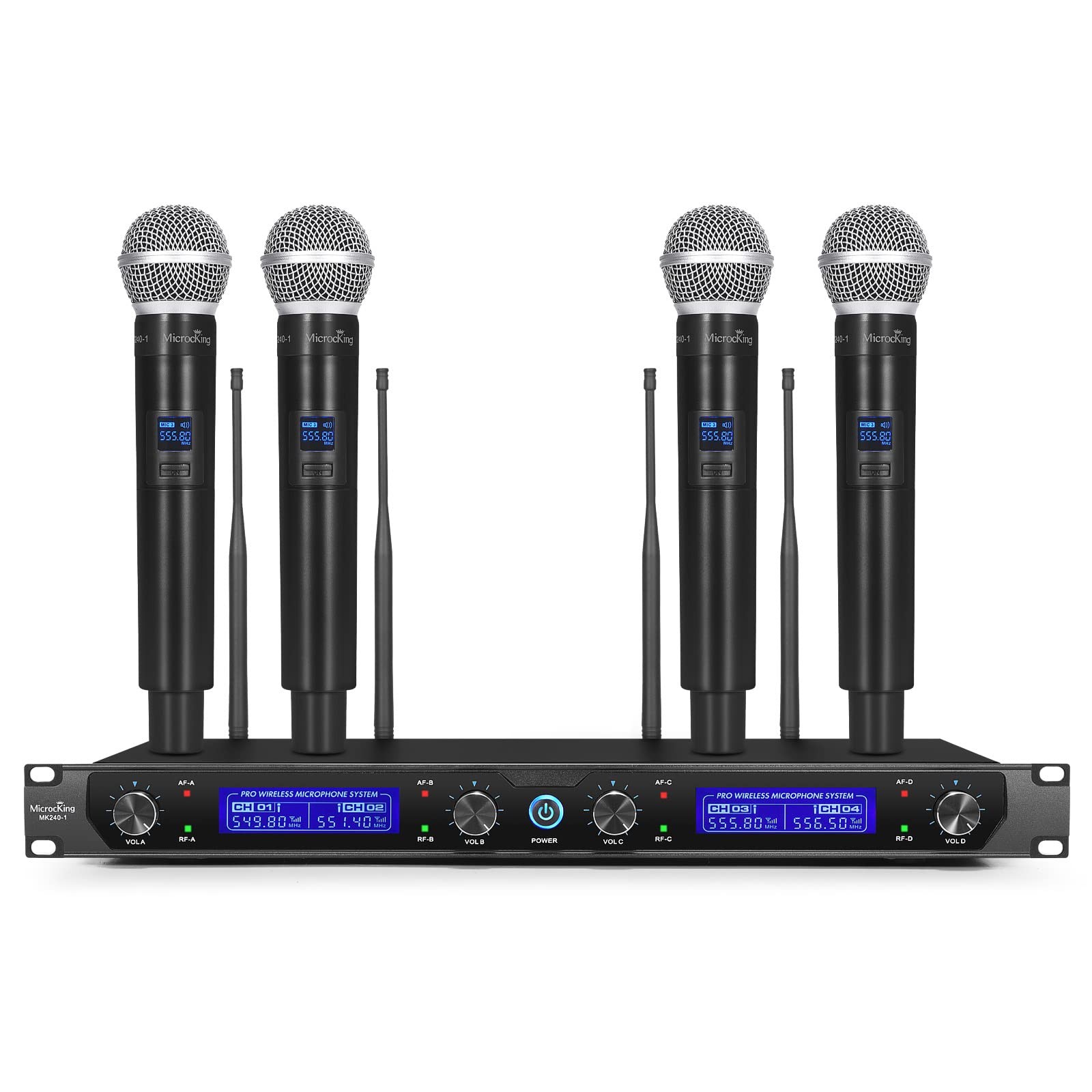 MicrocKing Wireless Microphone System, with 4 Handheld Mics, Long Range 400ft