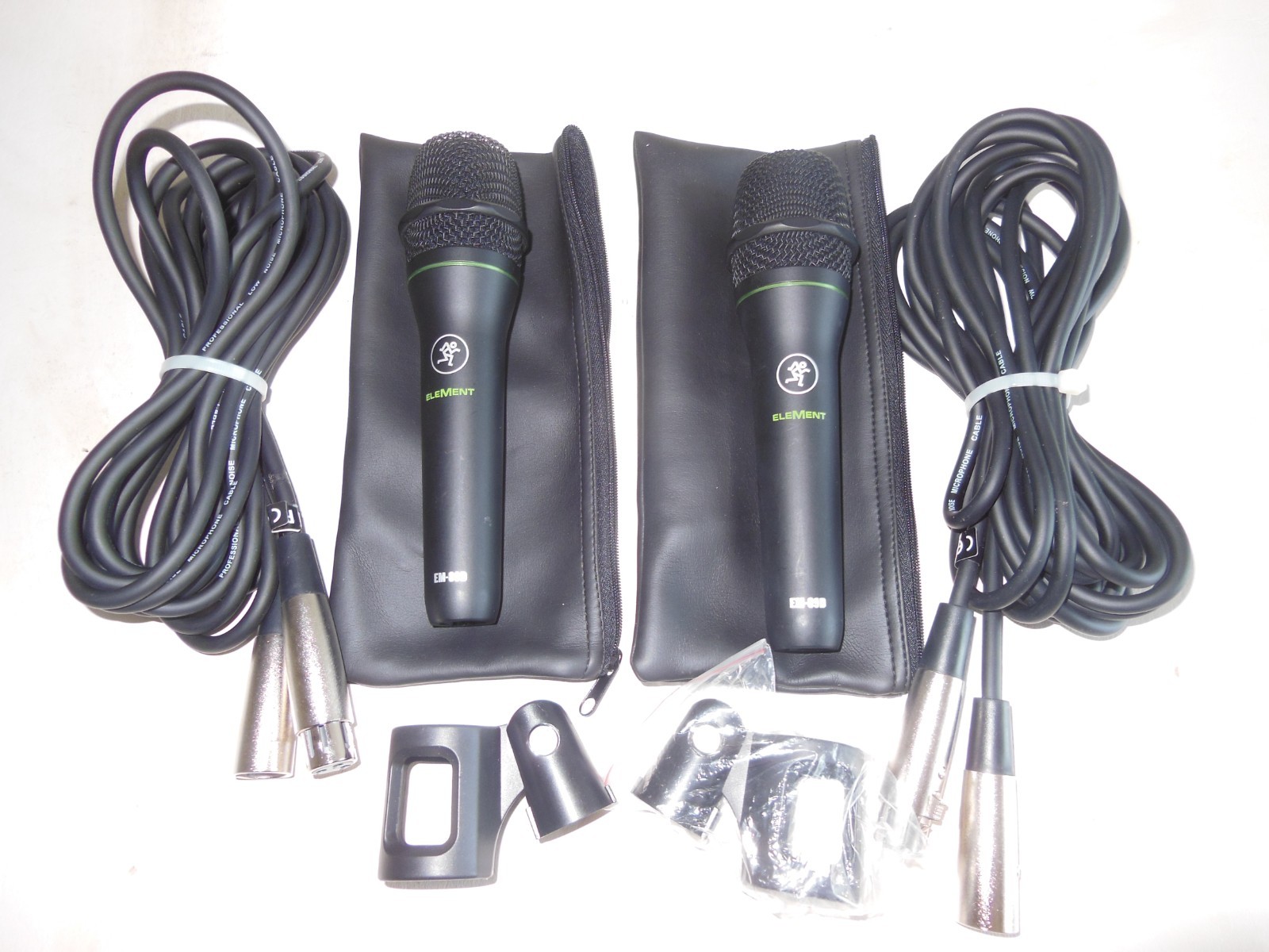 lot of 2 Mackie EM-89D EleMent Series Dynamic Vocal Microphone w/16 ft Cable