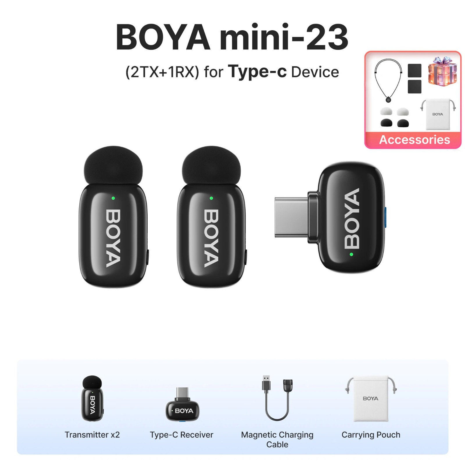 BOYA Mini USB-C Wireless Microphone Noise Cancelling Vlog Live Video
