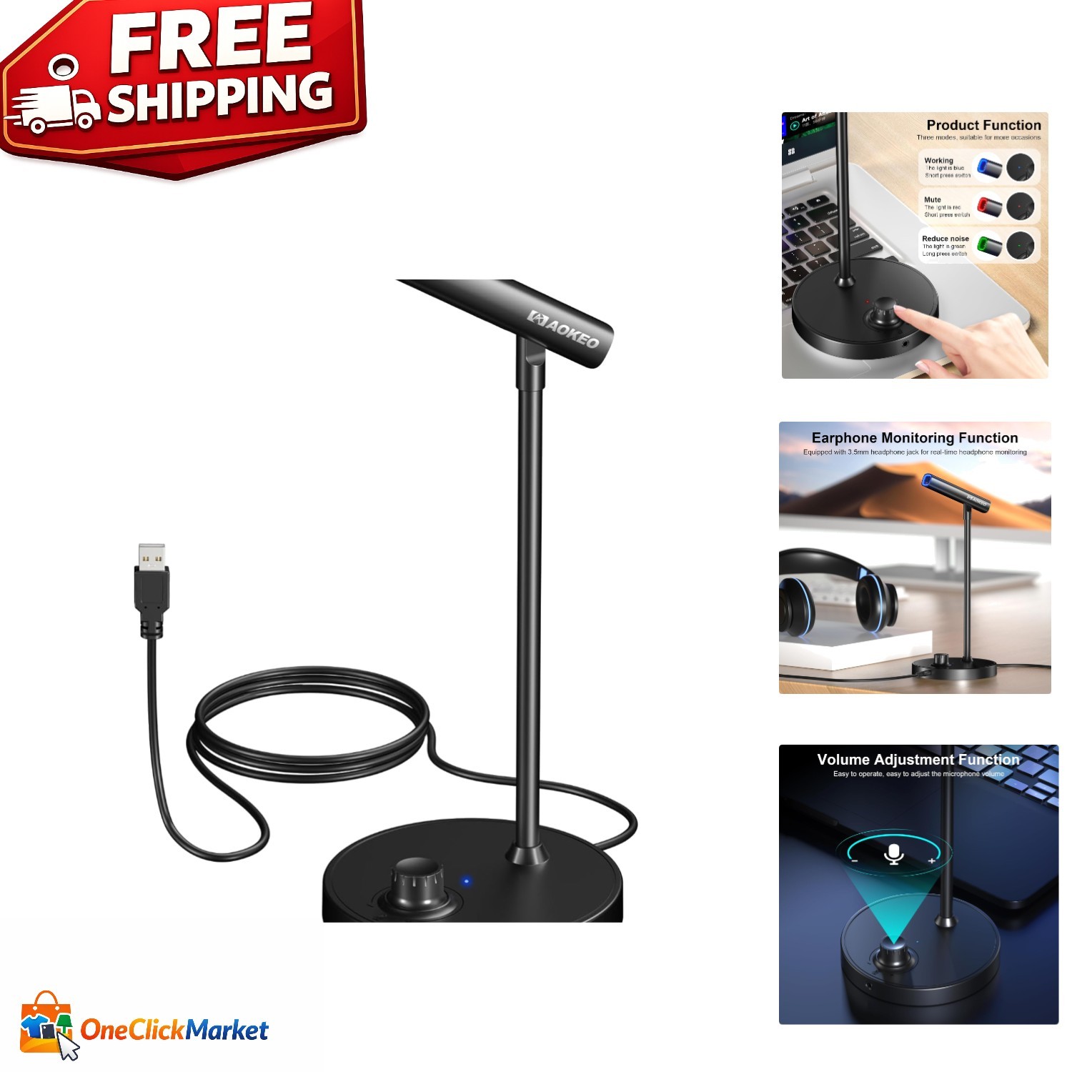 Omnidirectional USB Microphone with Real-Time Monitoring for Gaming & YouTube