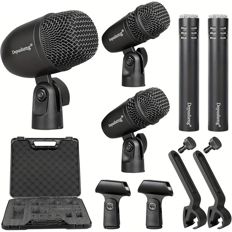 5 Piece Drum Microphone Set Dynamic Instrument Mic XLR Shock Mounts Included New