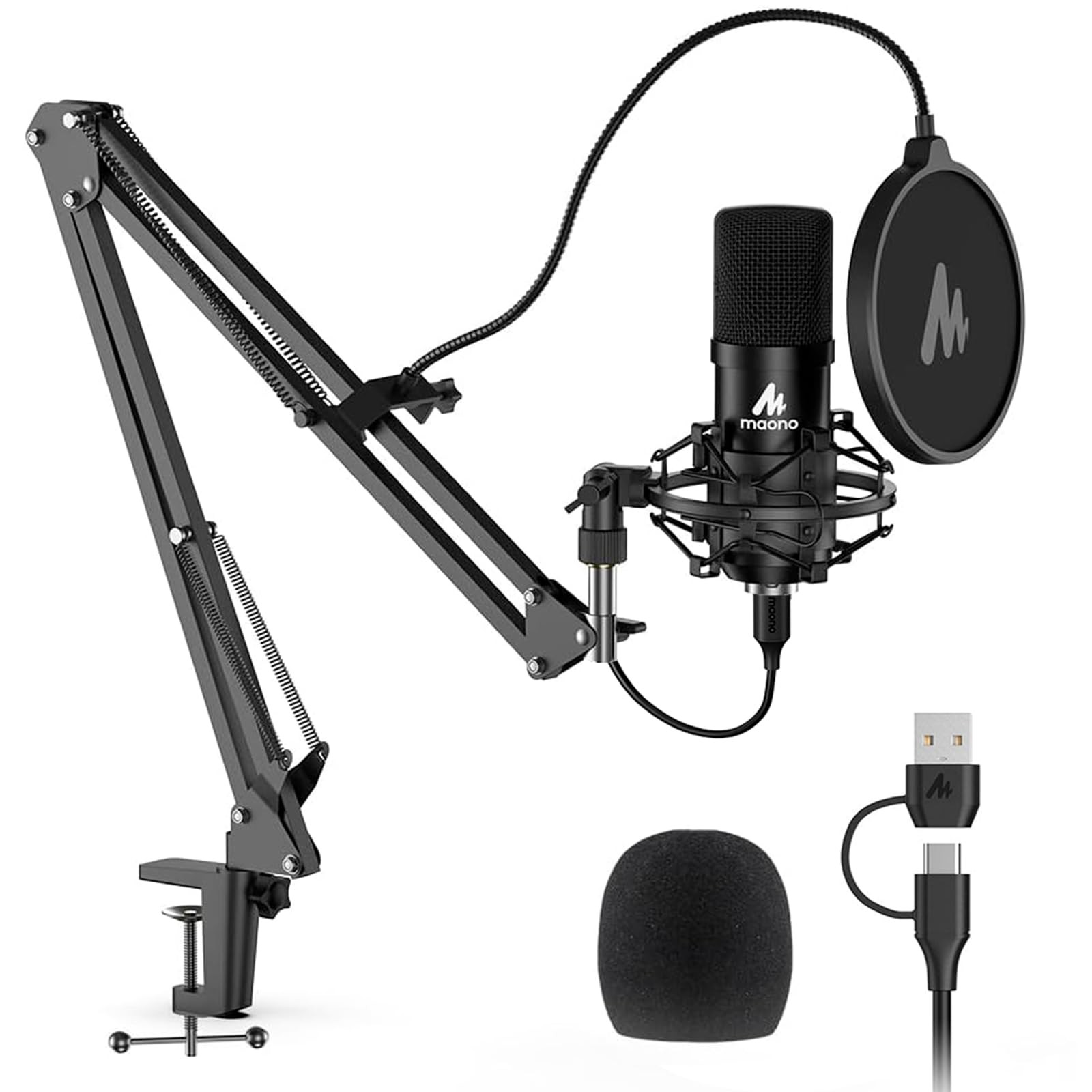 USB Microphone, MAONO 192KHZ/24Bit Plug & Play PC Computer Podcast A04, Black