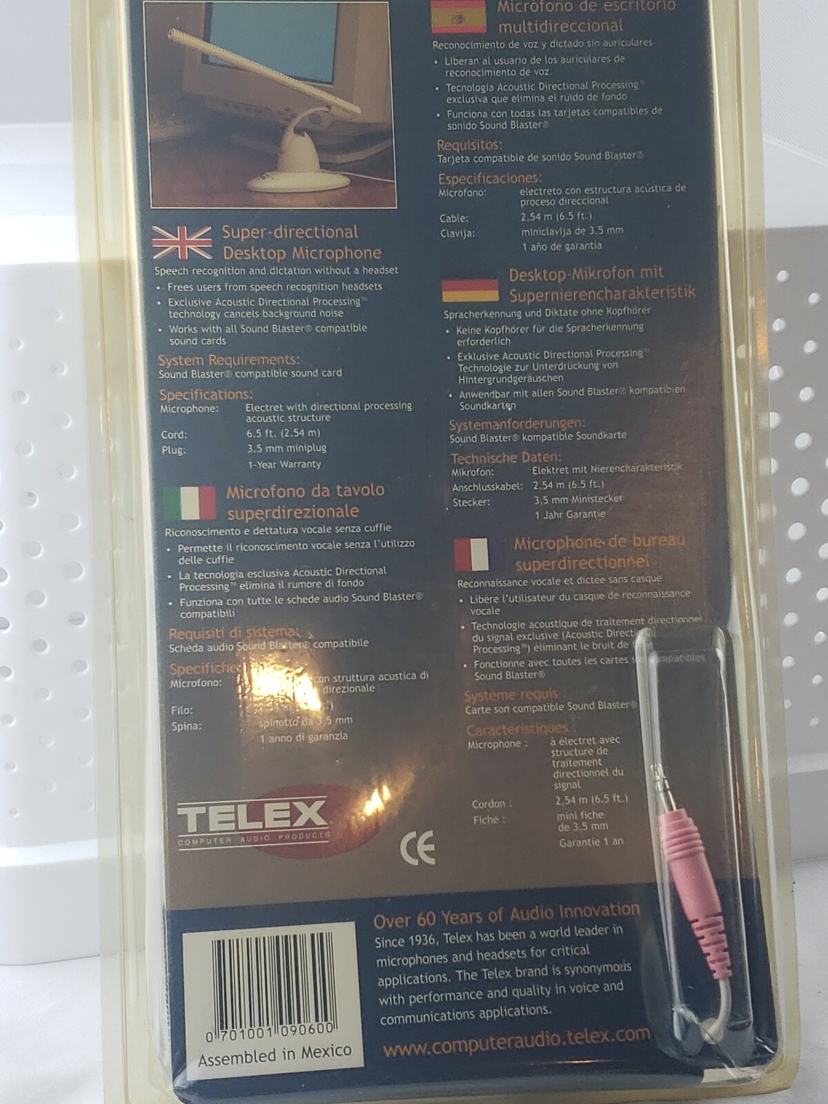 Telex Computer Microphone M-60 – Computer Audio Mini plug New